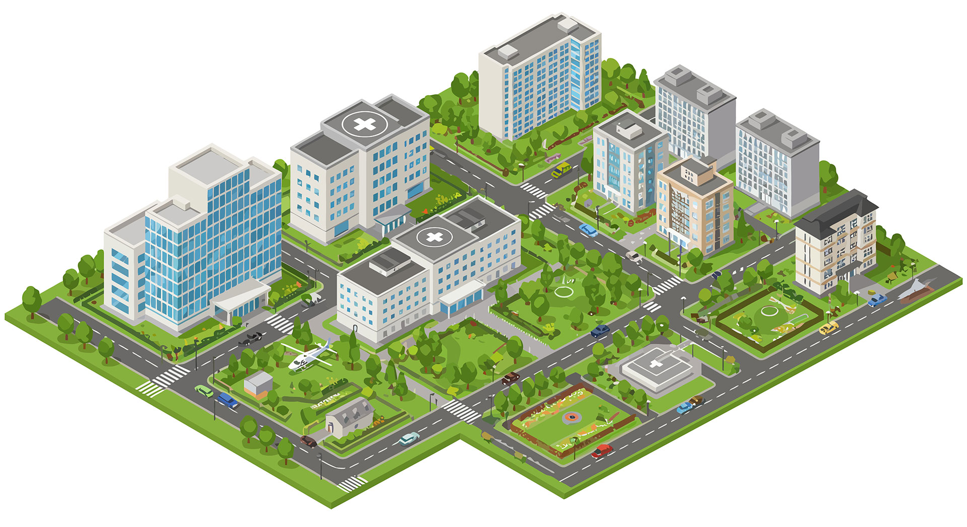 Overhead illustration of a cityscape