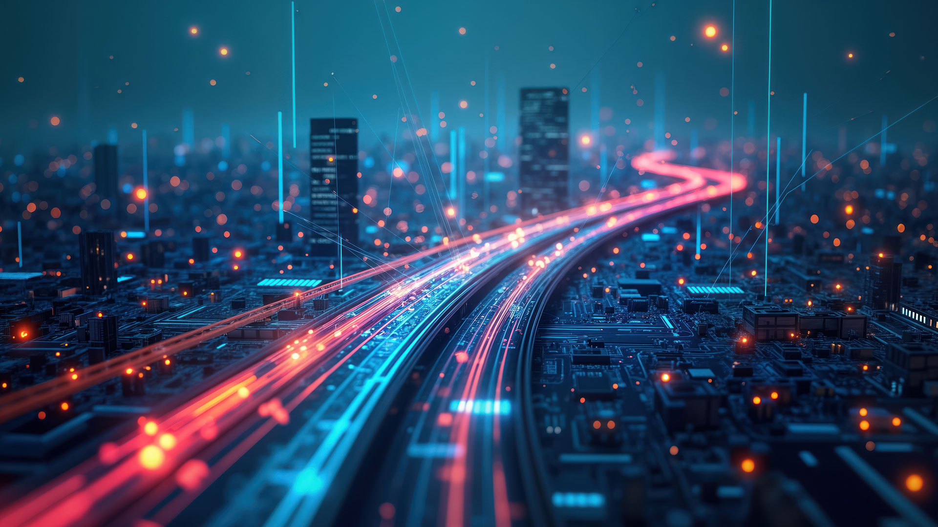 Tech roadmap with colorful lights