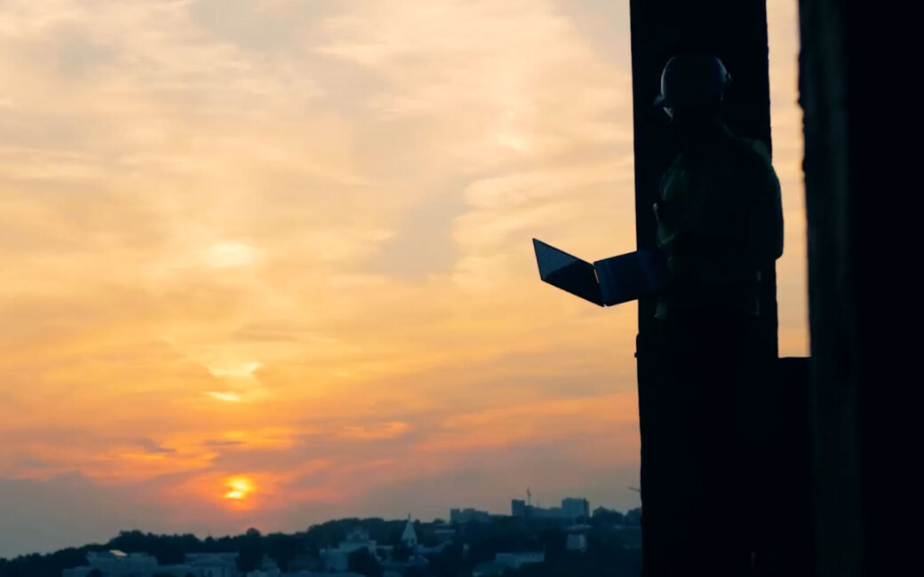 worker at sunset