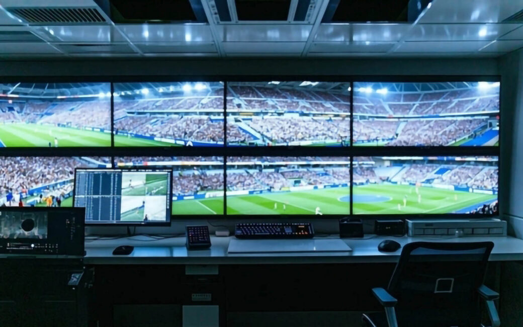 a security monitor room of a sports stadium